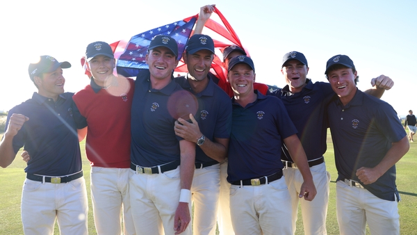 The United States team celebrate their comeback victory