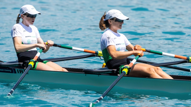 Margaret Cremen, right, and Aoife Casey were edged out by the Romanian crew, but safely advanced to the A/B semi-finals