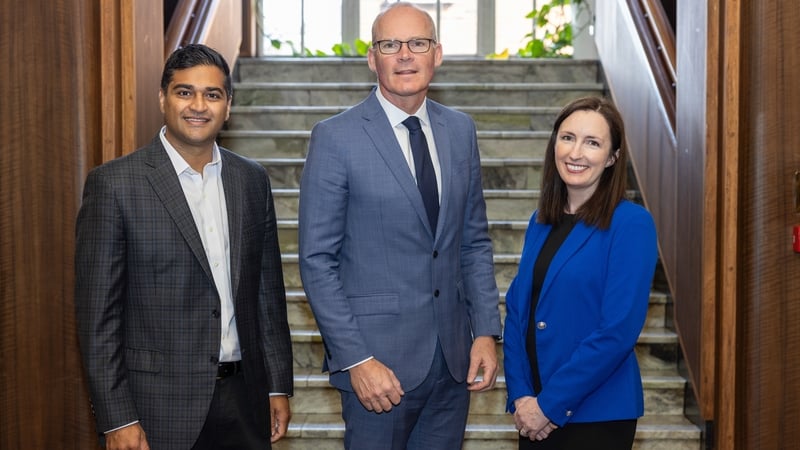 Adil Syed, CEO of Rippling Payments Ireland, minister Simon Coveney and Siobhán Hanley, Head of Fintech & Payments, IDA Ireland