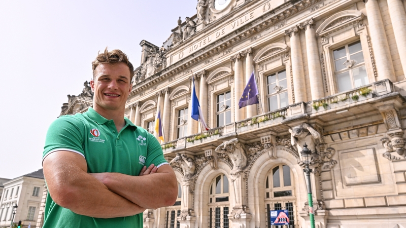 Van der Flier outside the Town Hall in Tours - where Ireland are based for their World Cup adventure