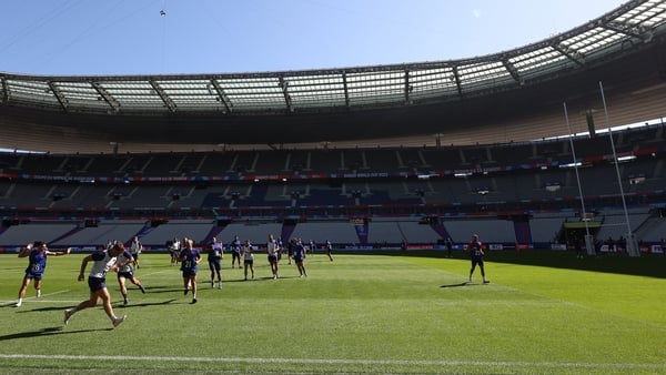 The France team training ahead of their Rugby World Cup match against New Zealand at Stade de France