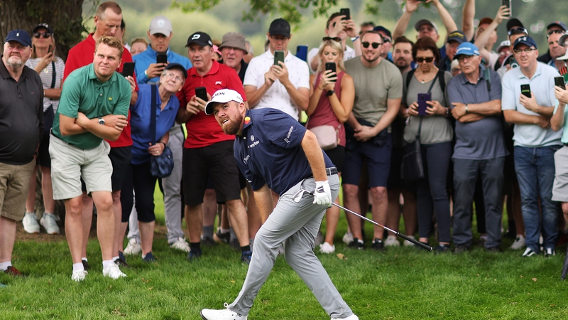 Shane Lowry plays his second shot on the ninth hole at The K Club
