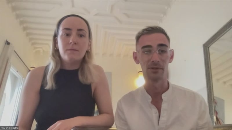 Amber Raftery from Wexford, and her sister's partner Joseph O'Keefe speaking in Morocco following the quake