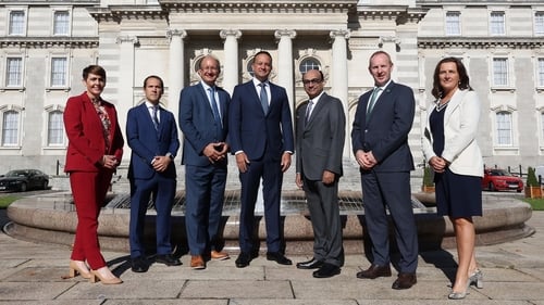 Eva Gallagher, Site Lead at MSD Dunboyne with David Maraldo of MSD, Michael Kress of MSD, Taoiseach Leo Varadkar, Sanat Chattopadhyay, President, Manufacturing Division at MSD, Michael Lohan, IDA CEO and Marie Martin, Site Lead at MSD Carlow