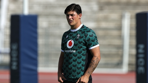 Louis Rees-Zammit at Wales training ahead of Portugal clash