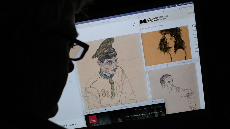 This photo illustration shows artworks by Egon Schiele which were seized by investigators