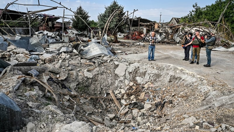 A crater at an agricultural enterprise destroyed by Russian shelling near Orikhiv, Zaporizhzhia Region, Ukraine