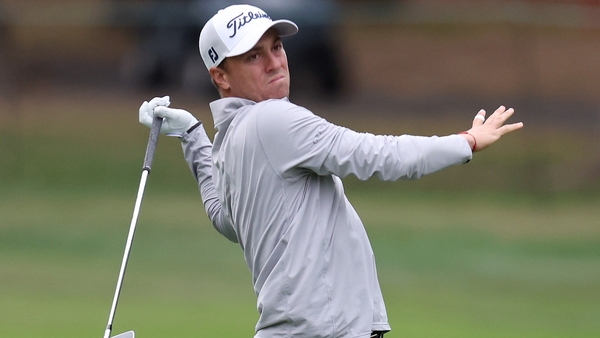 Justin Thomas plays an approach shot at the 12th during the second round of the Fortinet Championship