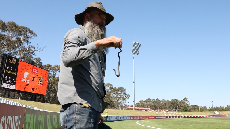An Australian snake handler looking exactly as you'd expect an Australian snake handler to look