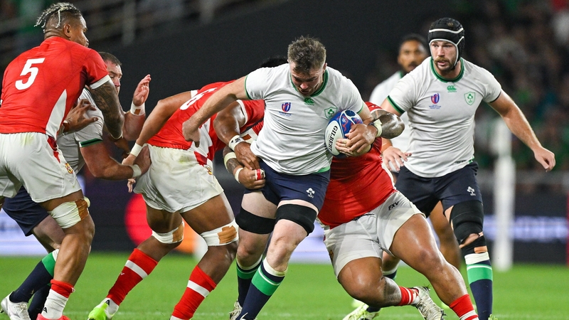 Peter O'Mahony goes on the charge against Tonga. The flanker was sent to the sin-bin in the first half, Ireland's first yellow card in 14 months