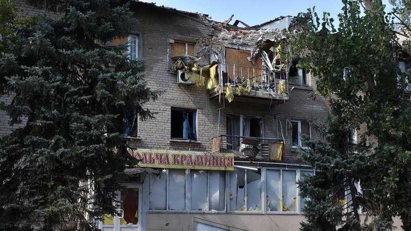 An apartment building close to the frontline in the Zaporizhzhia region damaged by Russian shelling last week