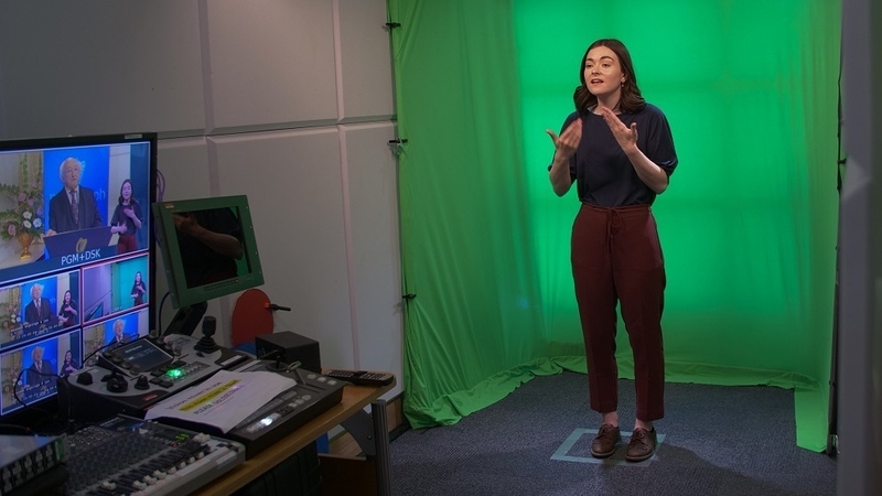 Ciara Grant, Irish Sign Language interpreter in the Houses of the Oireachtas, at work. Photo: Oireachtas