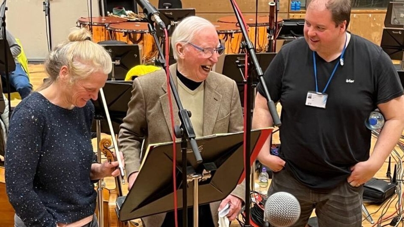 Bobby (centre) with soloists Mia Cooper (L) and Michael Marshall (R)