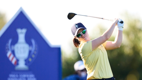Maguire playing a shot during a practice round on the Andalucian course