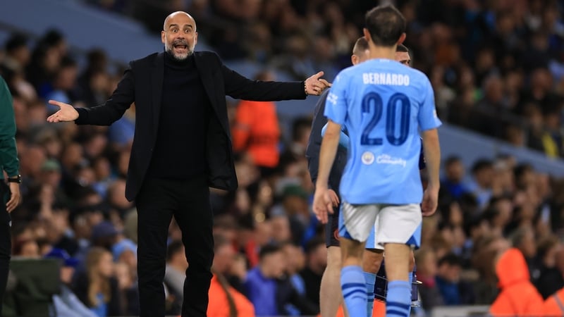 Pep Guardiola (L) will have to cope without Bernardo Silva for several games