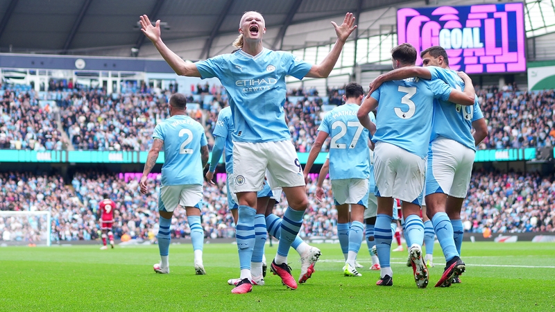 Erling Haaland put City 2-0 up with his eighth Premier League goal of the season