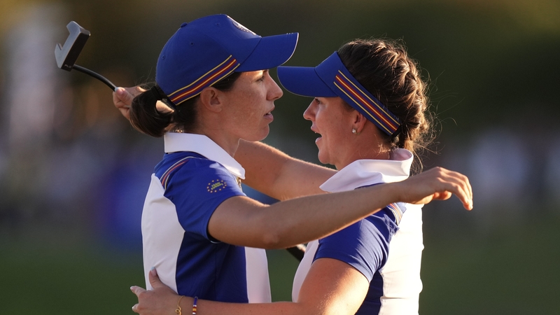 Carlota Ciganda and Linn Grant celebrate tying the Solheim Cup heading into the singles