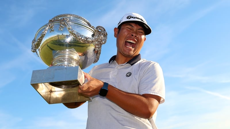 An ecstatic Ryo Hisatsune celebrates his victory in suburban Paris