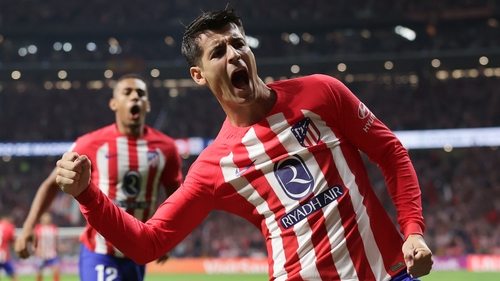 Alvaro Morata celebrates scoring Atletico Madrid's opener against his former club