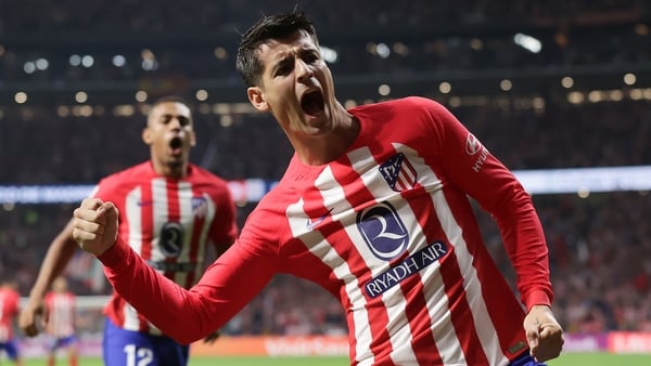 Alvaro Morata celebrates scoring Atletico Madrid's opener against his former club