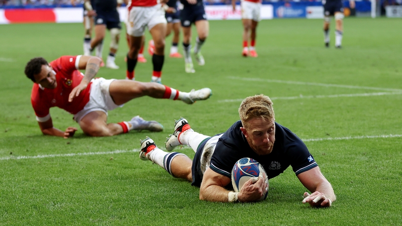 Kyle Steyn dives over in Scotland's 28-point win over Tonga