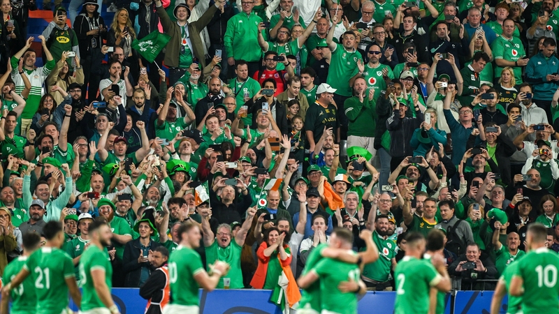 Ireland players and supporters celebrate the win over South Africa
