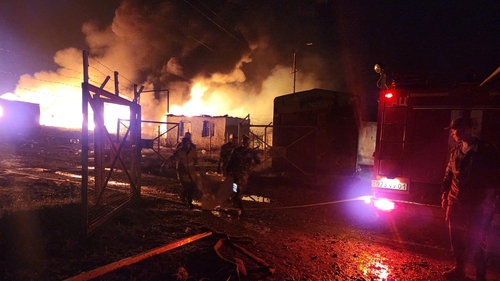 Rescue and medical personnel work following the explosion in Berkadzor, Nagorno-Karabakh (Image: Ministry of Internal Affairs)