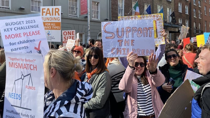 Childcare providers, parents and employees demonstrating outside Leinster House