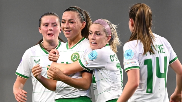 Katie McCabe celebrates her brilliant goal in Hungary