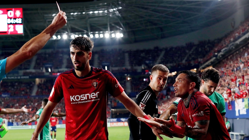 Osasuna's Chimy Avila is dismissed against Atletico Madrid
