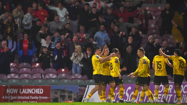 St Patrick's Athletic players celebrate the winner in Cork