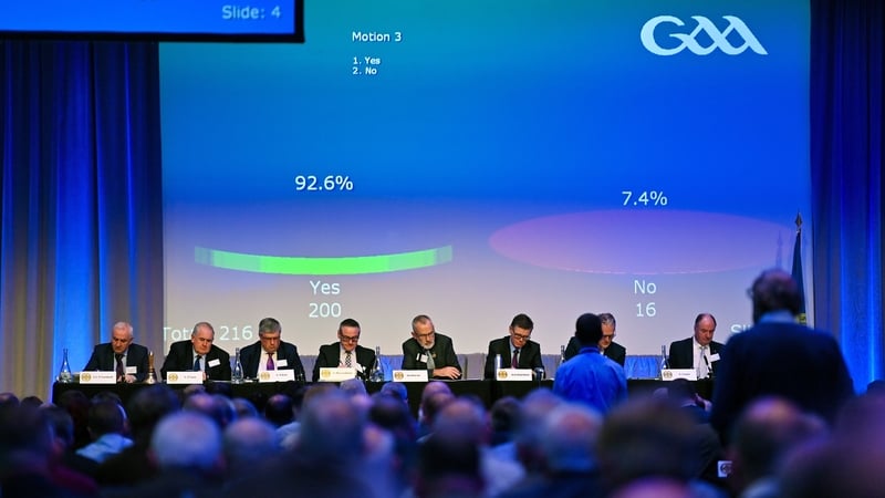 A view of the screen as motion 3, proposing the introduction of a round-robin format to the All-Ireland minor football championship on a provincial basis, is passed