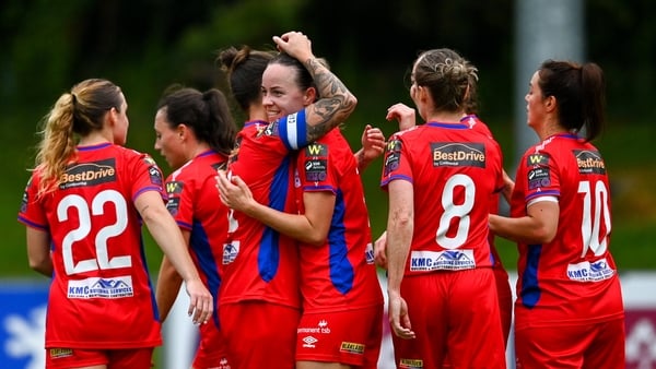 Kerri Letmon (C) celebrates after grabbing the second Shelbourne goal