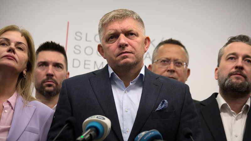Robert Fico, centre, may lead Slovakia for the fourth time after once again shifting political gears to appeal to a changing electorate (File Photo)