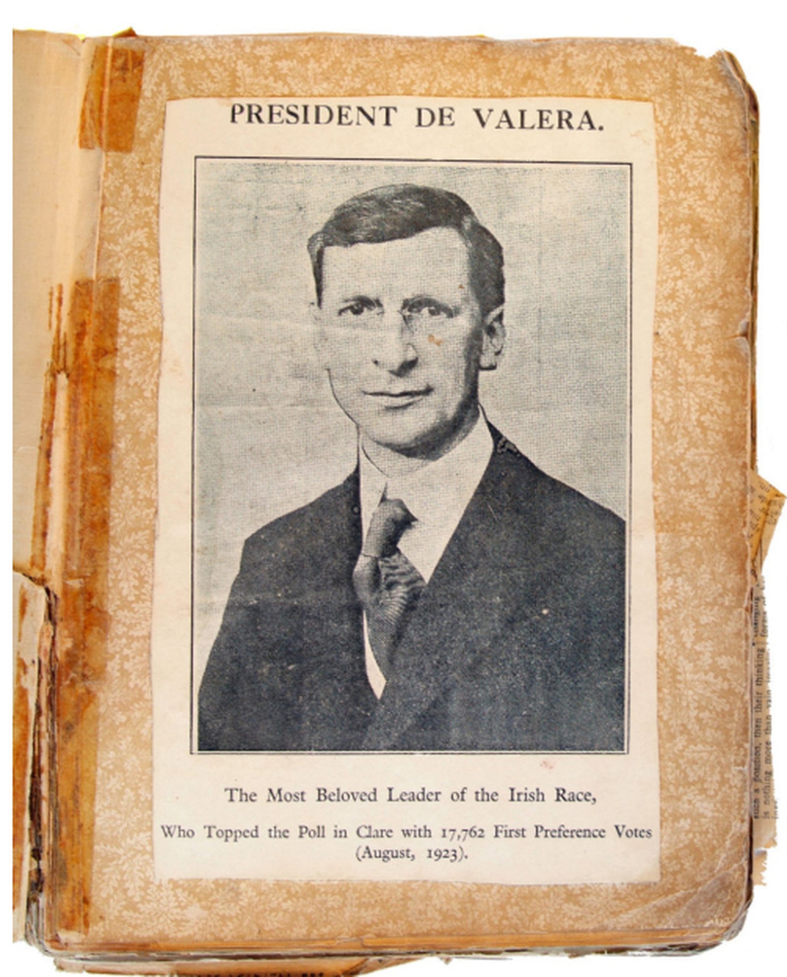 Photograph of Éamon de Valera, from a prisoner's scrapbook (Credit: Cork Public Museums, Cork)