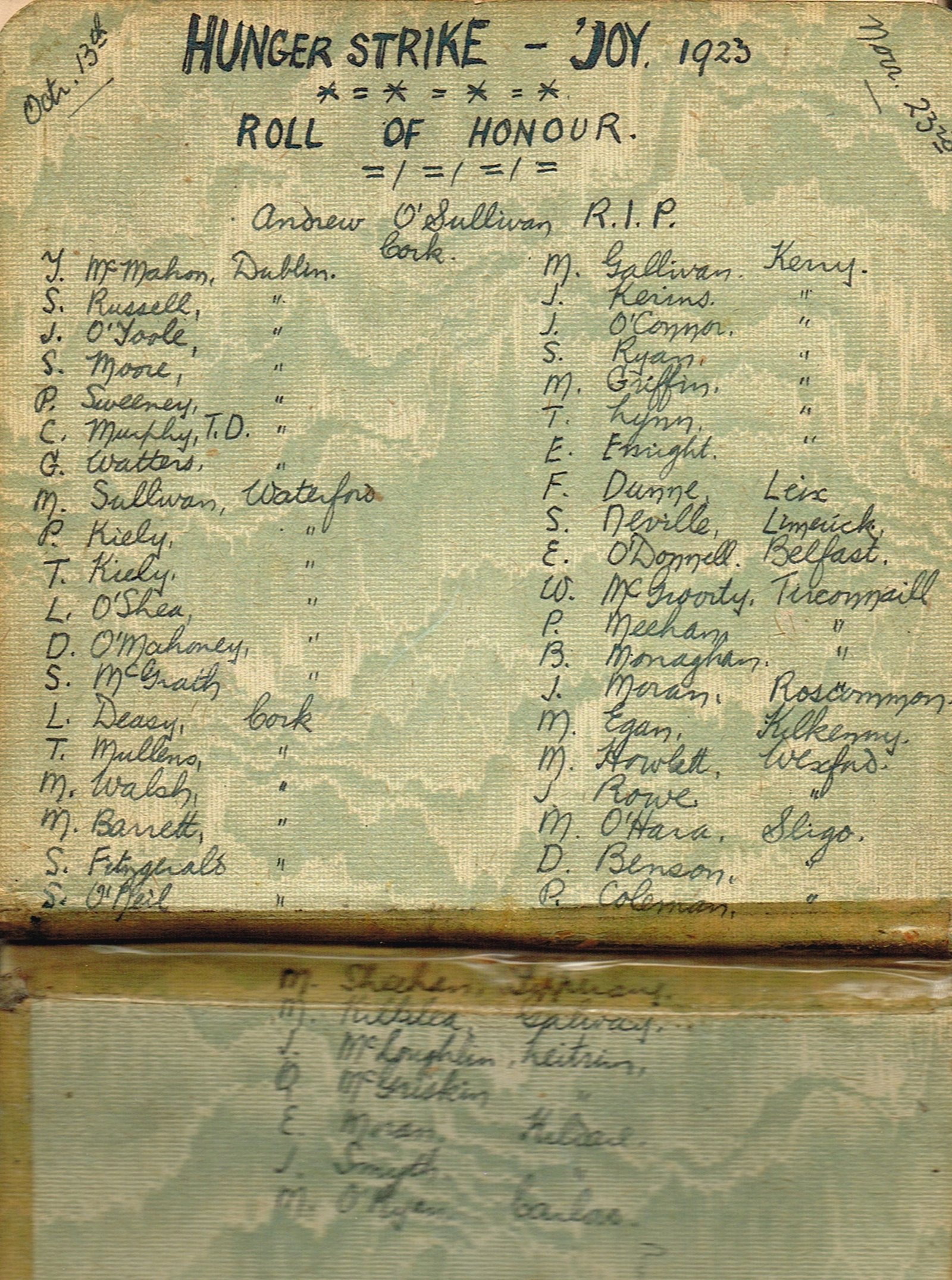 The last word from hunger-strikers in Tintown No.3 camp, the Curragh, and Mountjoy (Credit: Cork Public Museum, Cork/ Image courtesy of whytes.com)