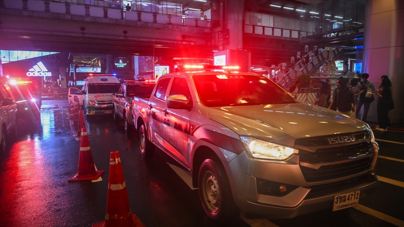 Emergency responders are seen outside the shopping centre