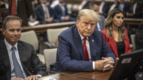 Donald Trump pictured during the trial at New York State Supreme Court today
