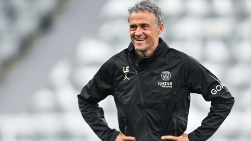Luis Enrique watching his Paris Saint-Germain side training at St James' Park