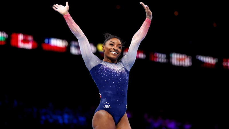 Simone Biles of Team United States celebrates