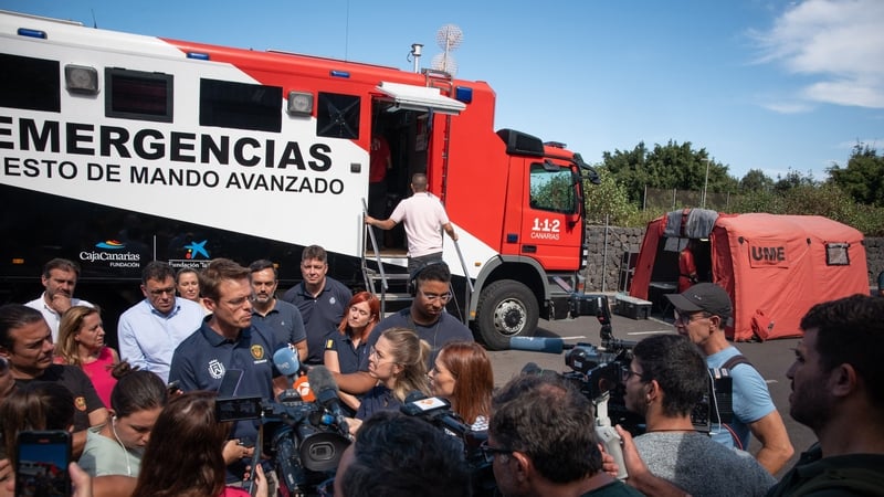 Pedro Martinez from the Island Council of Tenerife talks to media