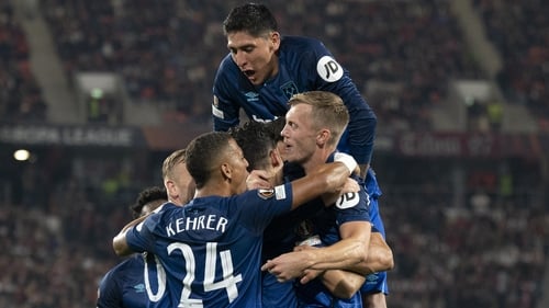 Nayef Aguerd celebrates doubling the Hammers' lead