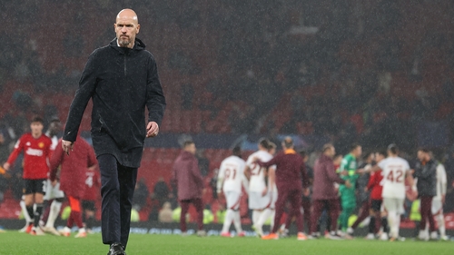 Erik ten Hag makes his way off the Old Trafford pitch after the loss to Galatasaray