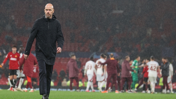Erik ten Hag makes his way off the Old Trafford pitch after the loss to Galatasaray