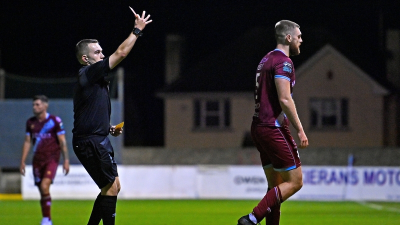Conor Keeley gets his marching orders late on from referee Kevin O'Sullivan
