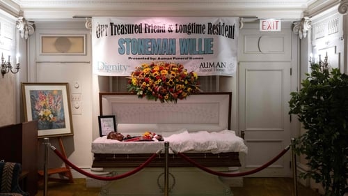 The body of 'Stoneman Willie', at the local funeral home that has been his resting place for 128 years