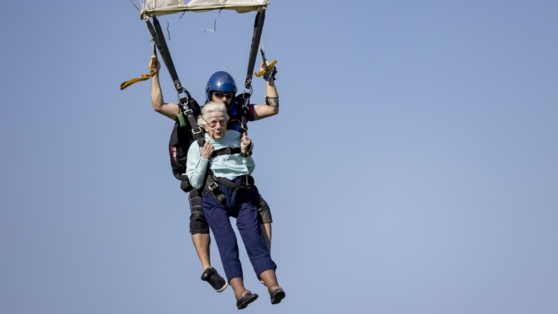 Dorothy Hoffner was met with a huge round of applause once her feet returned to solid ground, even though the centenarian herself did not see what all the fuss was about