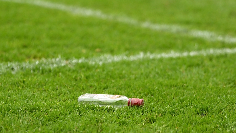 A bottle thrown onto the pitch at Turner's Cross