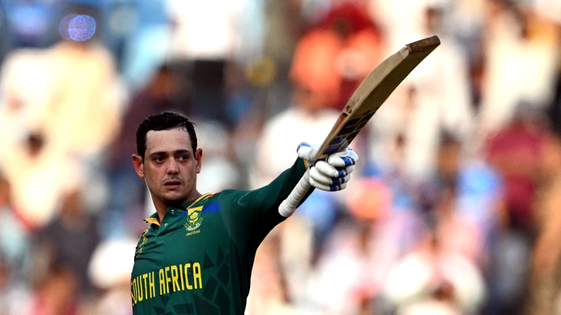 South Africa's Quinton de Kock celebrates after scoring a century