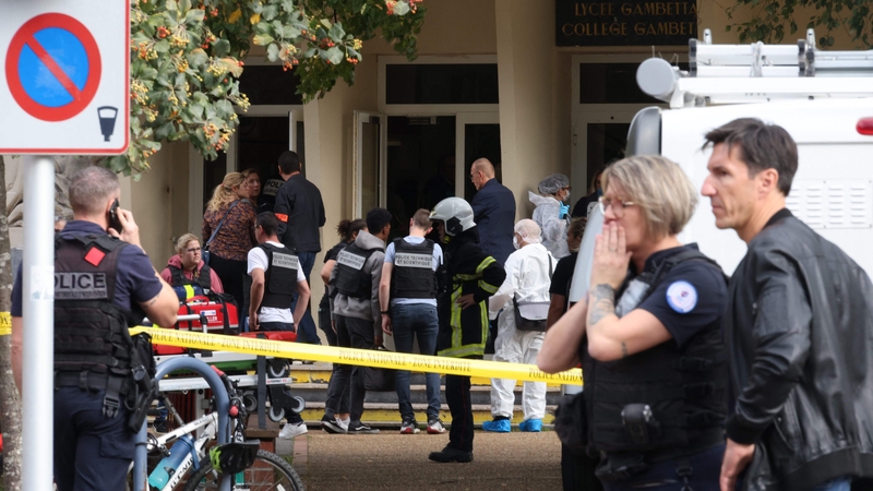 French police officers in front of the Gambetta high school in Arras, northeastern France